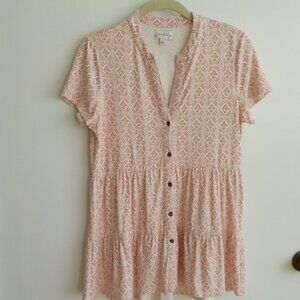 Wonderly Shirt - Small - White/Coral - Short Sleeve - Button Down (312)